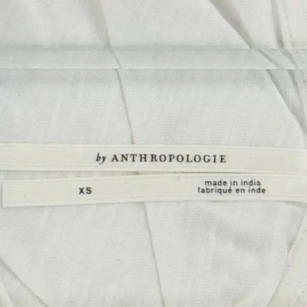 Anthropologie Top Women's Size XS White Ruched‎ V Neck Puff Sleeve Ruffle Shirt